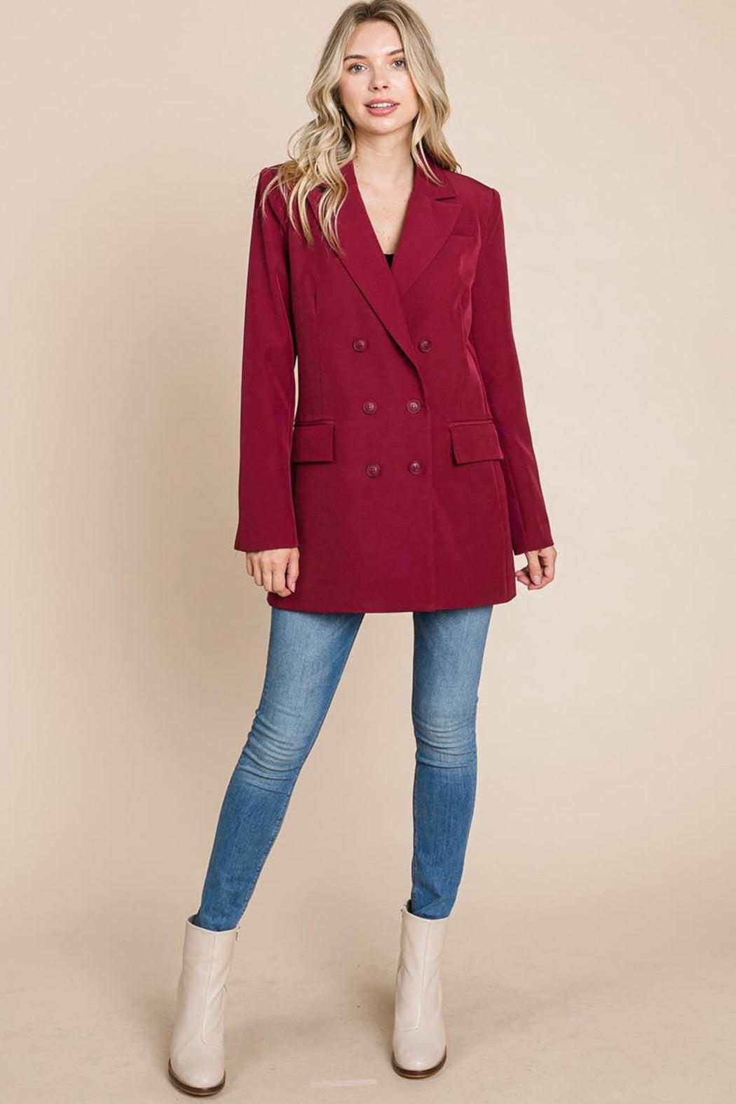 Collar Long Double Breasted Blazer Jacket Female Product Image