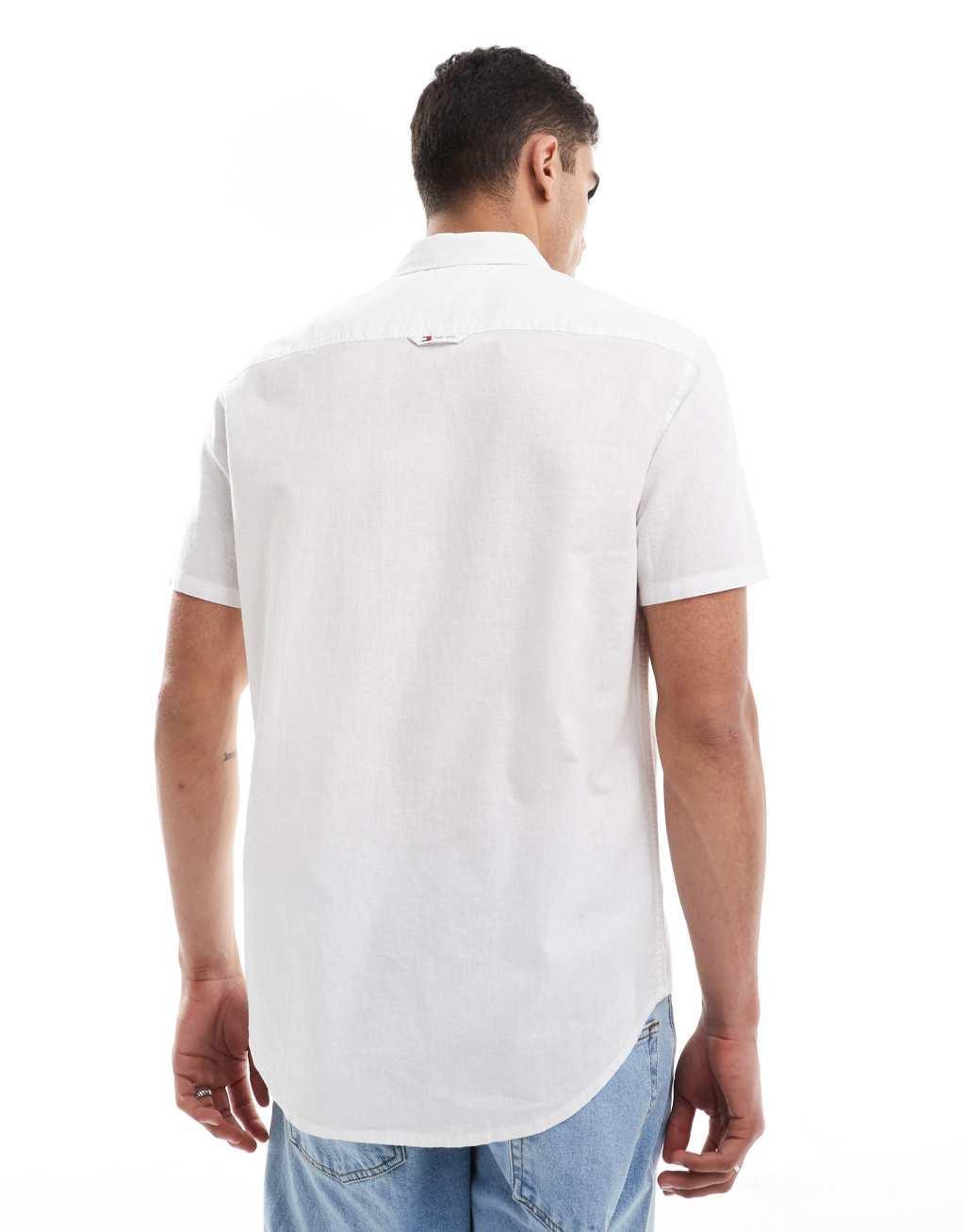 Tommy Jeans linen short sleeve shirt in white Product Image