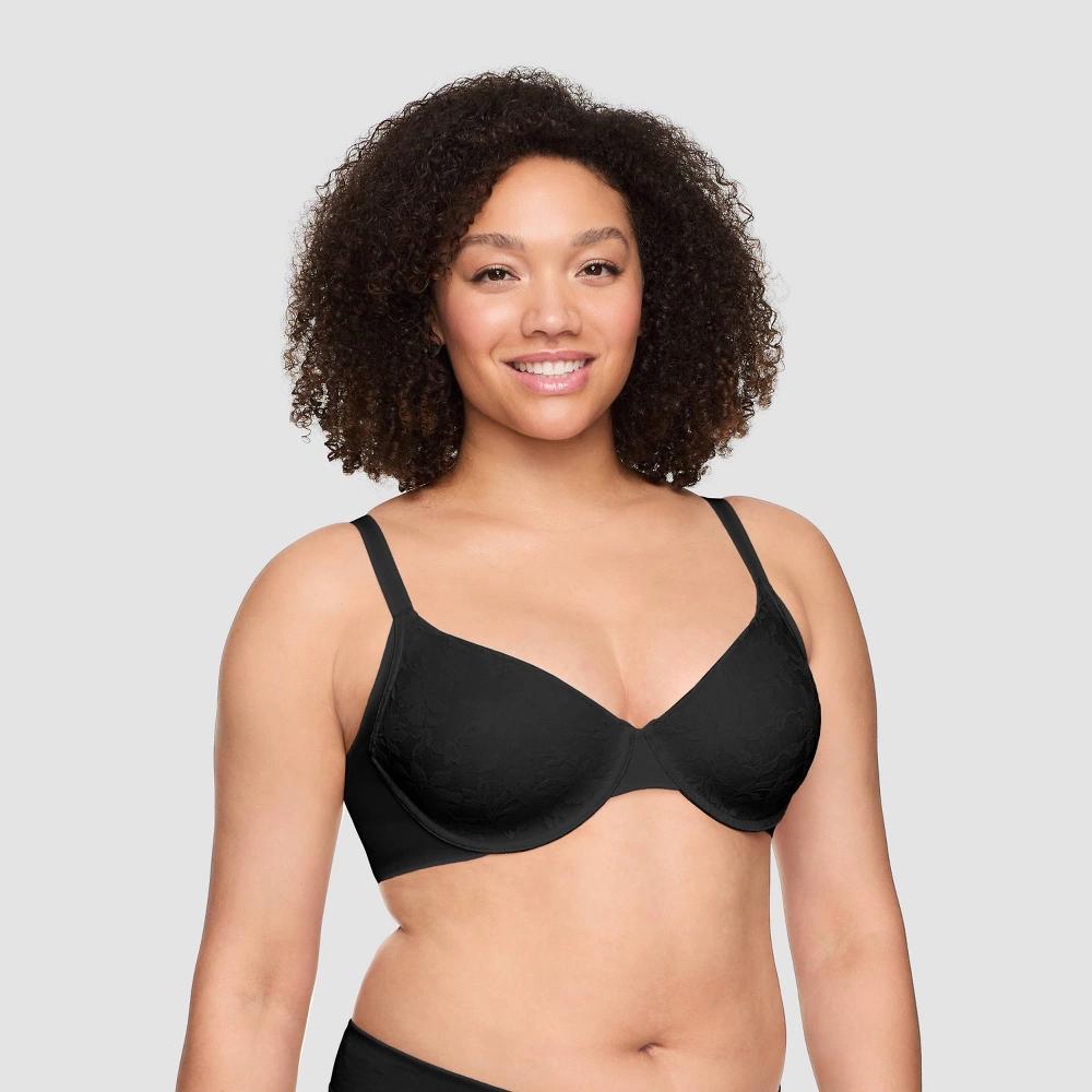 Simply Perfect by Warners Womens Side and Underarm Smoothing Lace Unlined Bra - Black 34B: Medium Support, Adjustable Straps Product Image