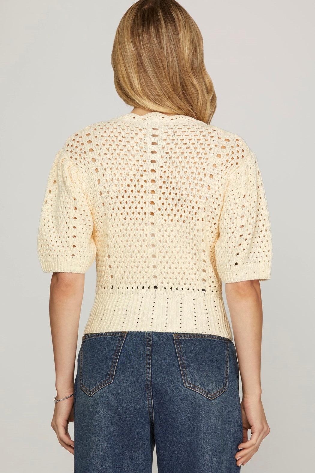Short Sleeve Scallop Sweater Cardigan Product Image