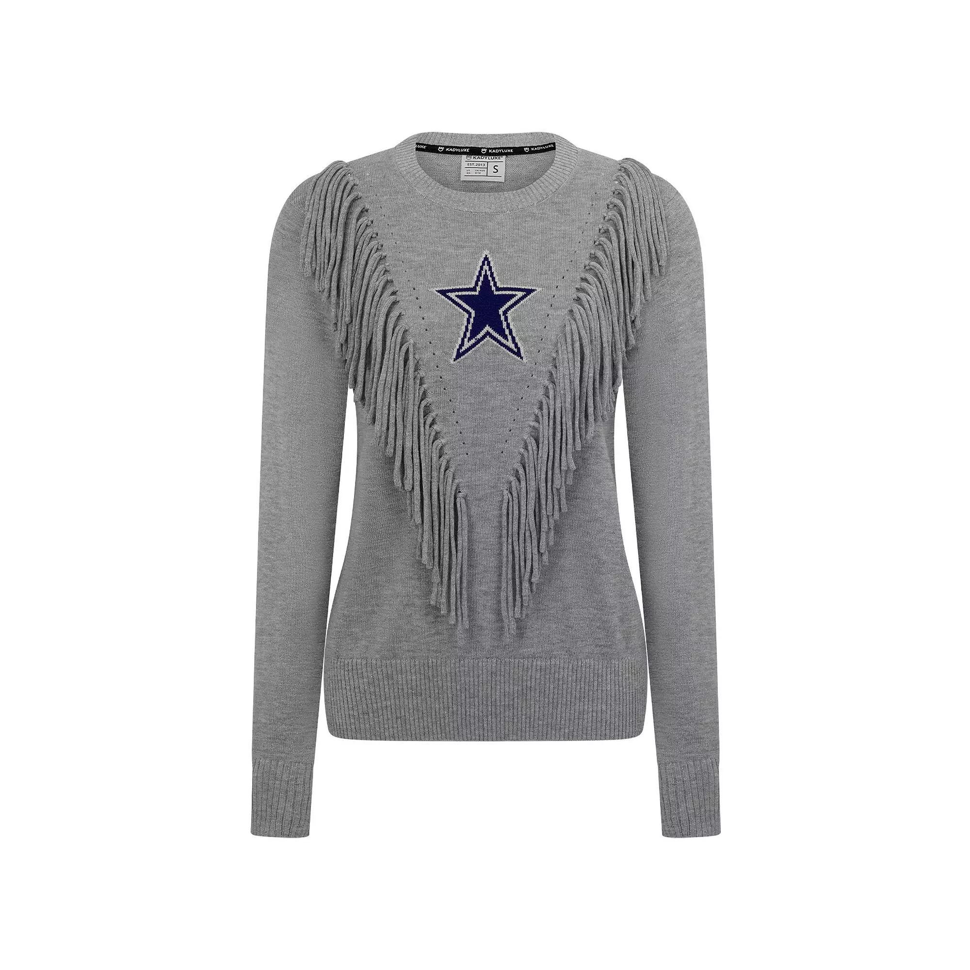 Women's   Silver Dallas Cowboys Fringe Sparkle Pullover Sweater, Size: 2XL Product Image