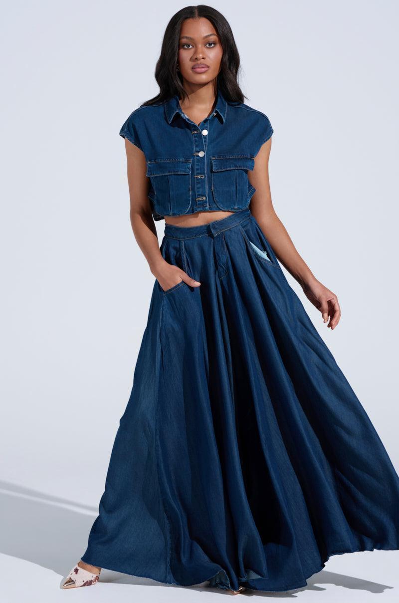 CARRIE BUTTON DOWN DENIM VEST TOP Product Image
