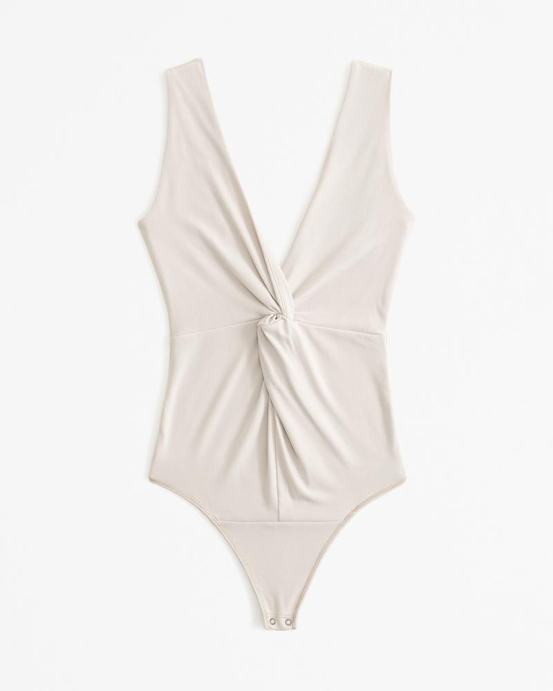 Glossy Rib Plunge Twist Bodysuit Product Image