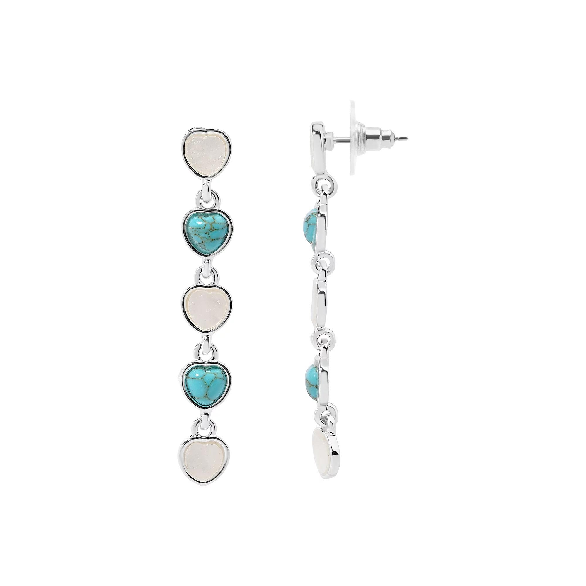LC Lauren Conrad Sterling Silver White & Simulated Turquoise Heart Linear Earrings, Women's, Blue Product Image