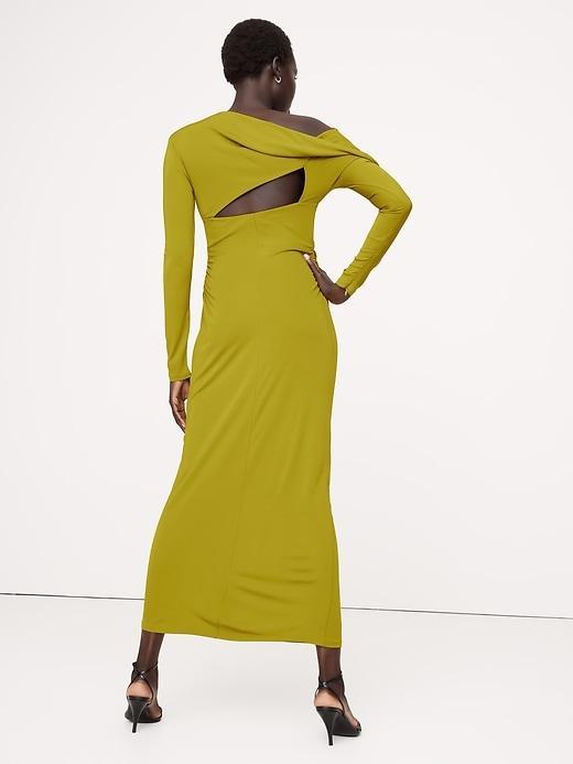 Jersey Knit Asymmetrical Draped Maxi Dress Product Image