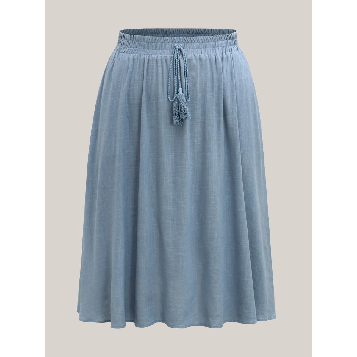 Plus Size Waist-Tie Tassel Plain Maxi Skirt Women Stone Loose No stretch Side seam pocket Everyday-Casual Skirts BloomChic 14-16/1X Product Image
