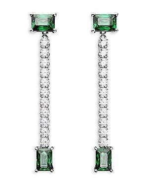 Swarovski Matrix Pave & Green Rectangle Crystal Linear Drop Earrings in Rhodium Plated Product Image