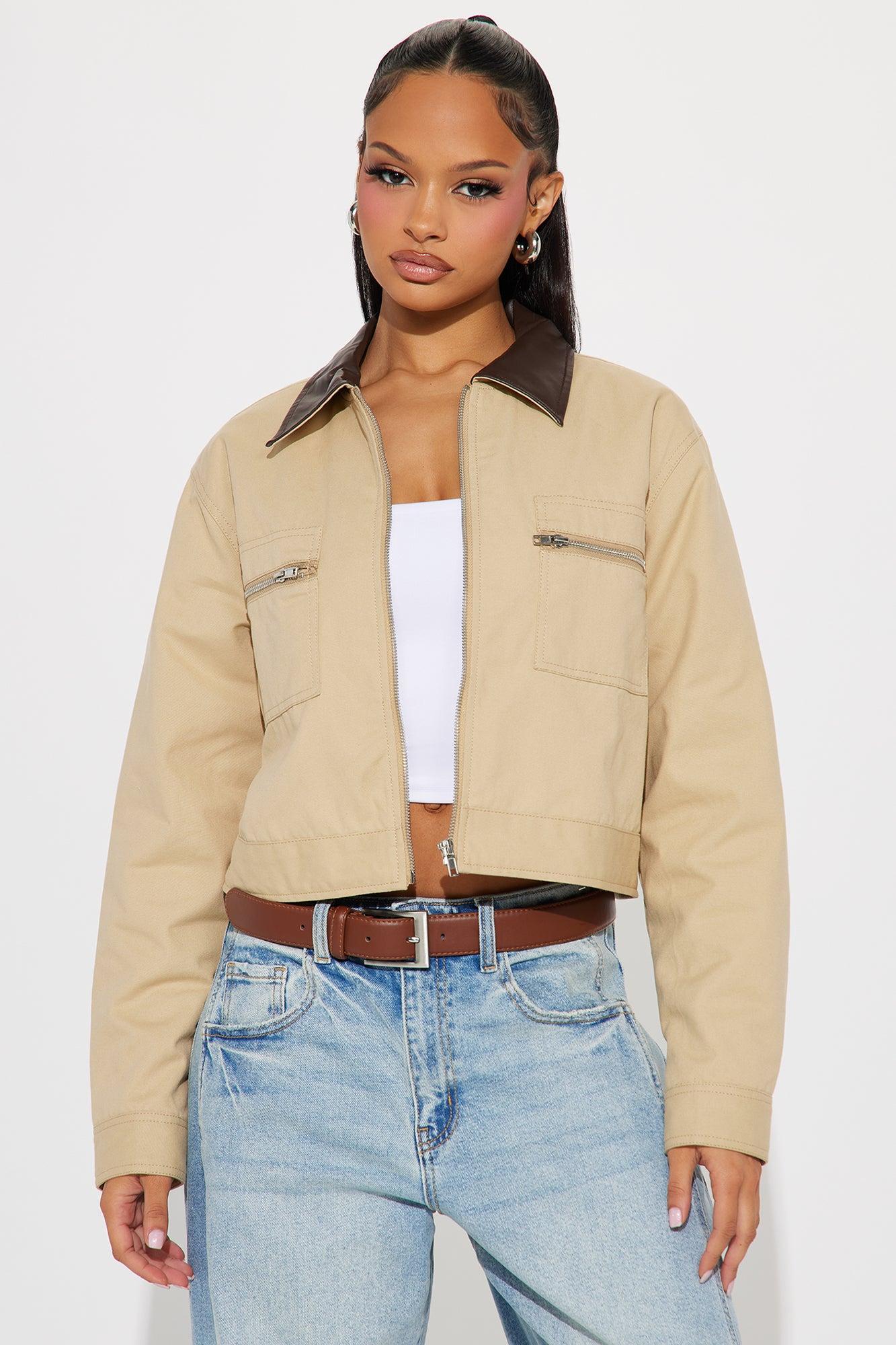 Working Overtime Cropped Barn Jacket - Khaki Product Image