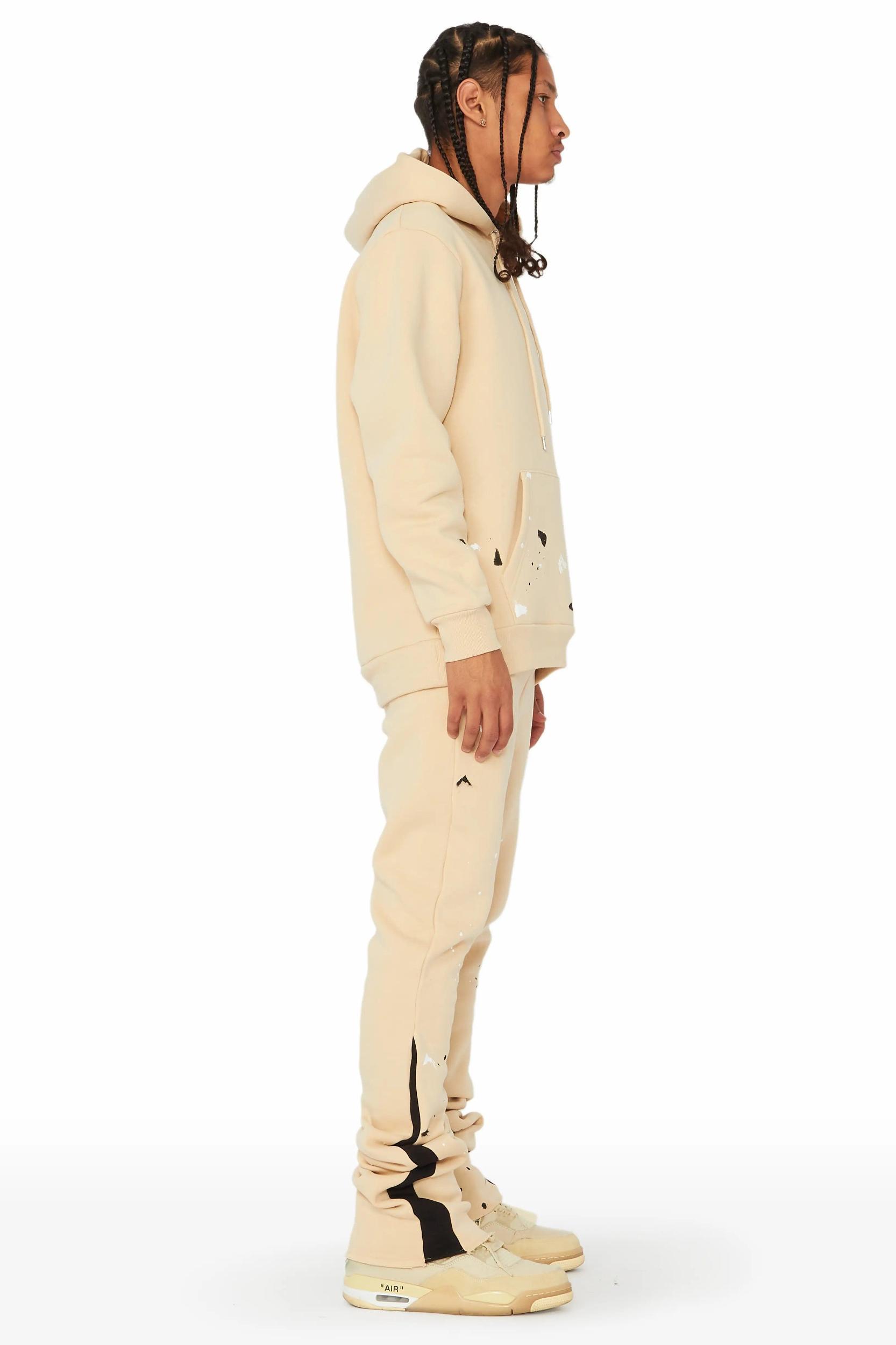 Jaco Beige Hoodie Stacked Flare Pant Track Set Male Product Image