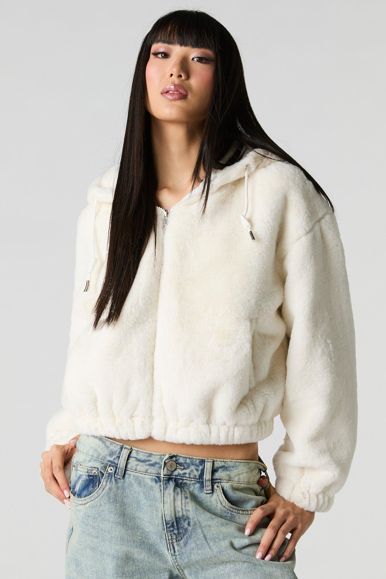 Faux Fur Hooded Zip-Up Jacket Female Product Image