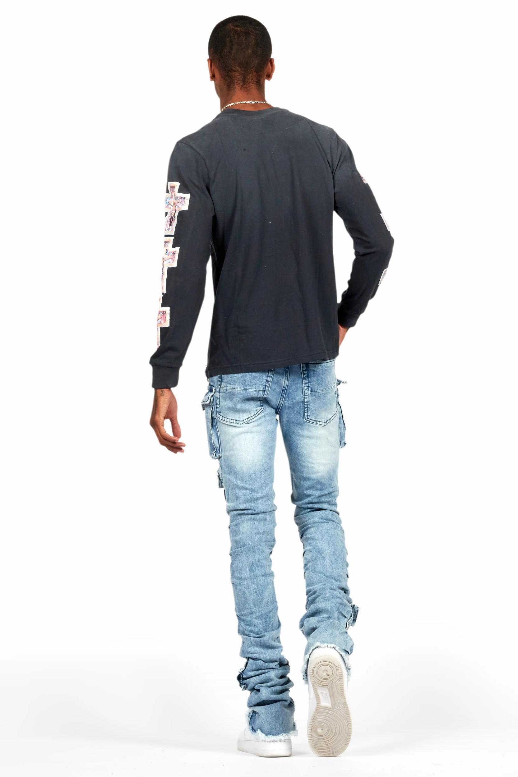 Gentry Light Blue Stacked Flare Jean Male Product Image