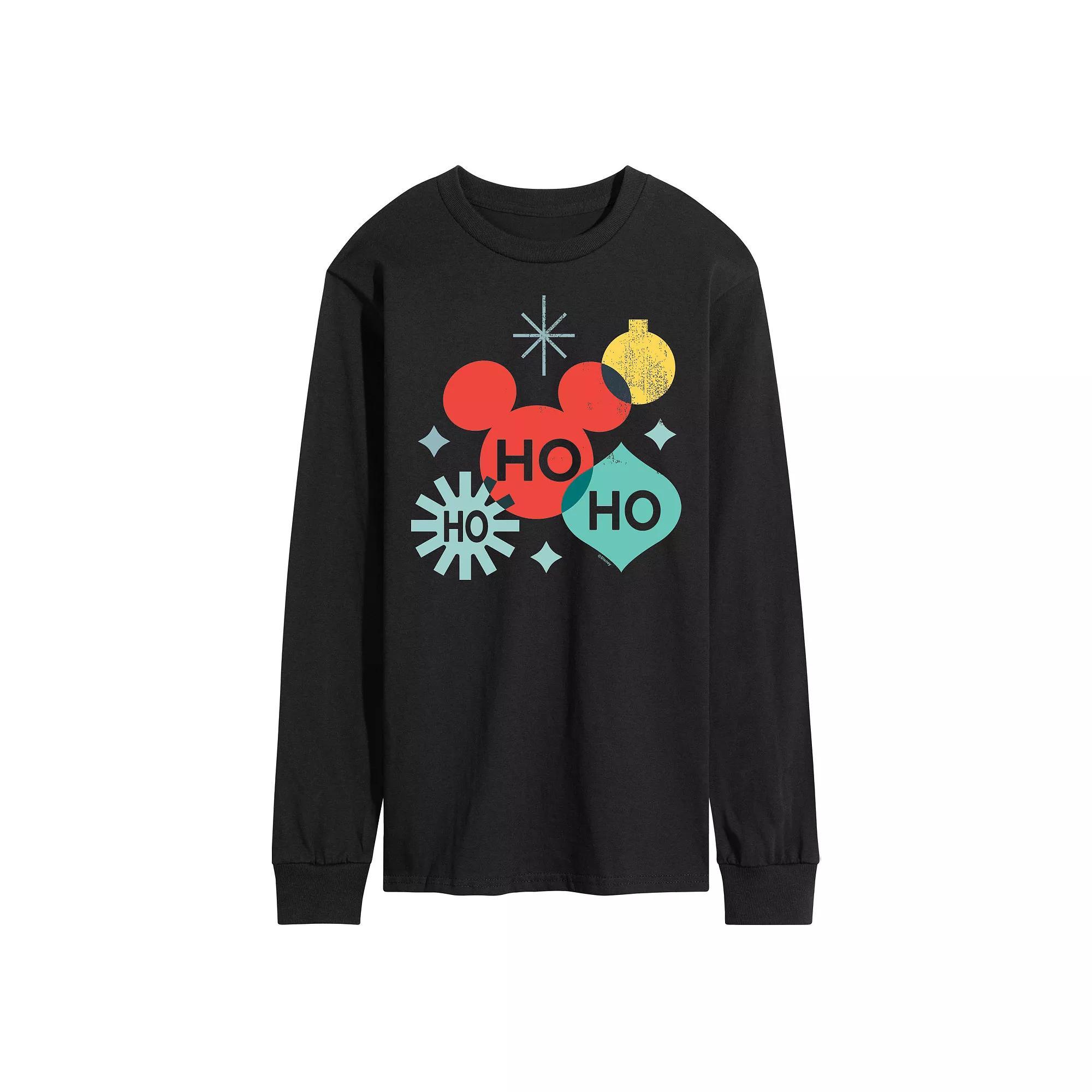 Disney's Men's Holiday Ho Ho Ho Shapes Long-sleeved Tee, Size: Small, Blue Product Image