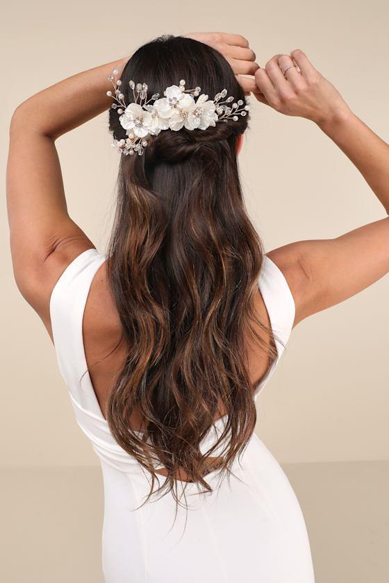 So Marvelous Gold Bead Flower Hair Comb Product Image