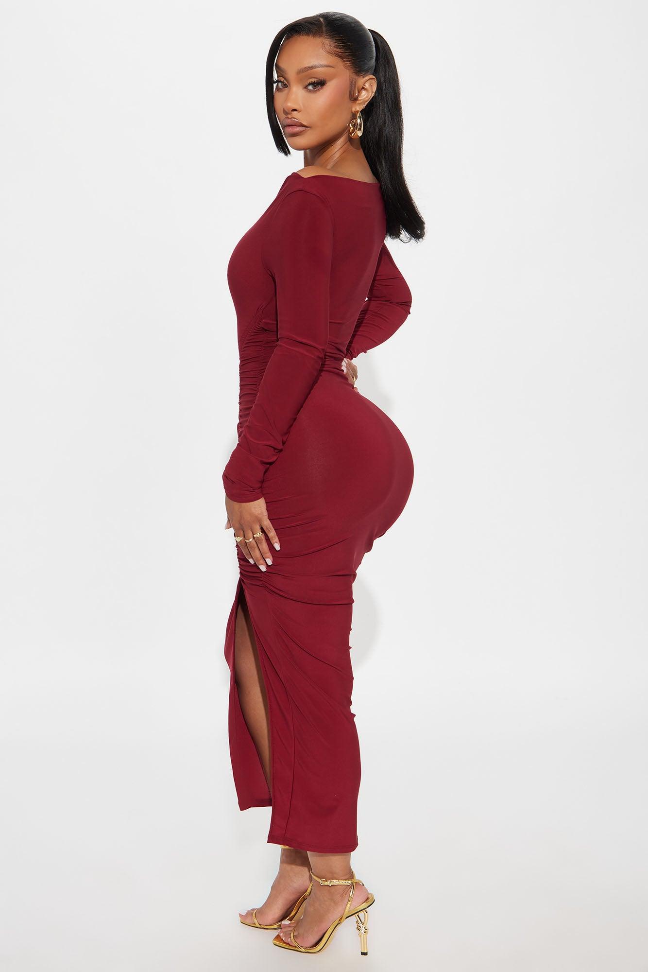 Carla Long Sleeve Midi Dress - Wine Product Image