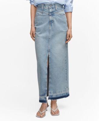 Mango raw hem detail denim maxi skirt Product Image