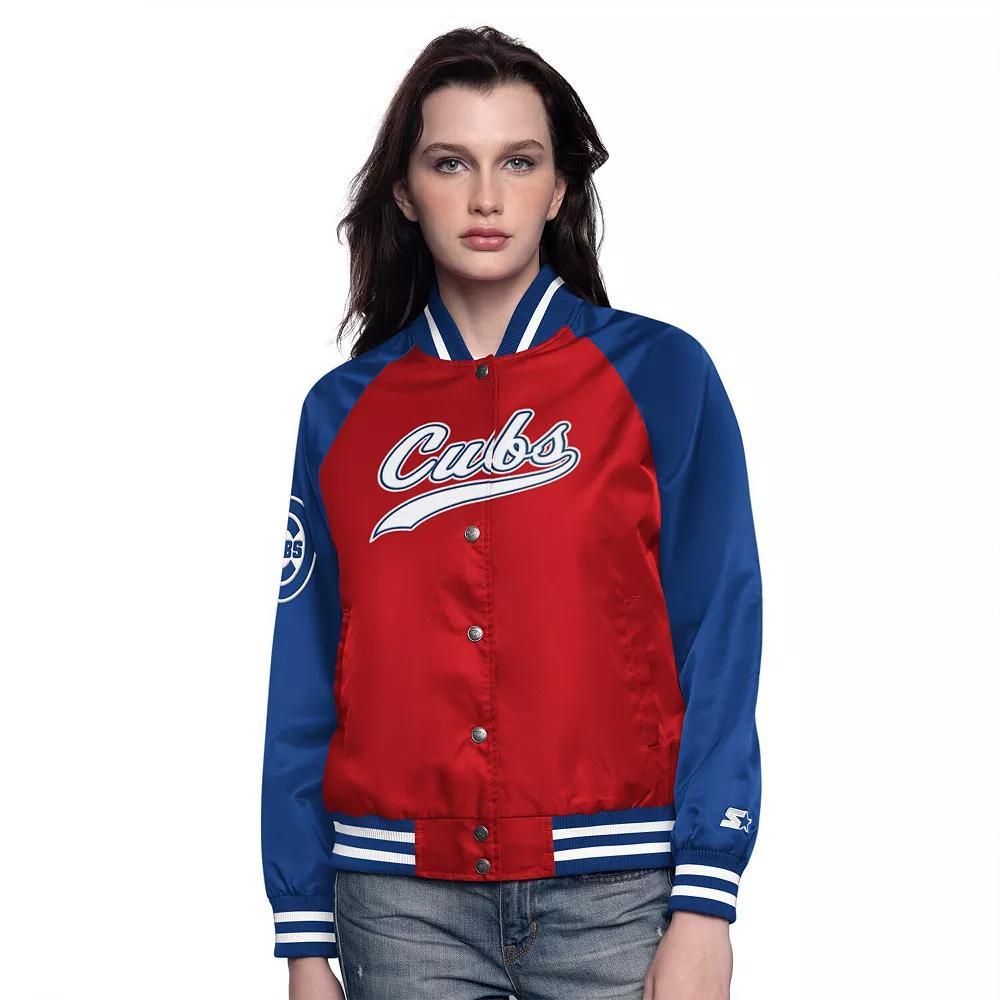 Women's Starter Red/Royal Chicago Cubs Home Run Full-Snap Varsity Jacket, Size: Medium Product Image