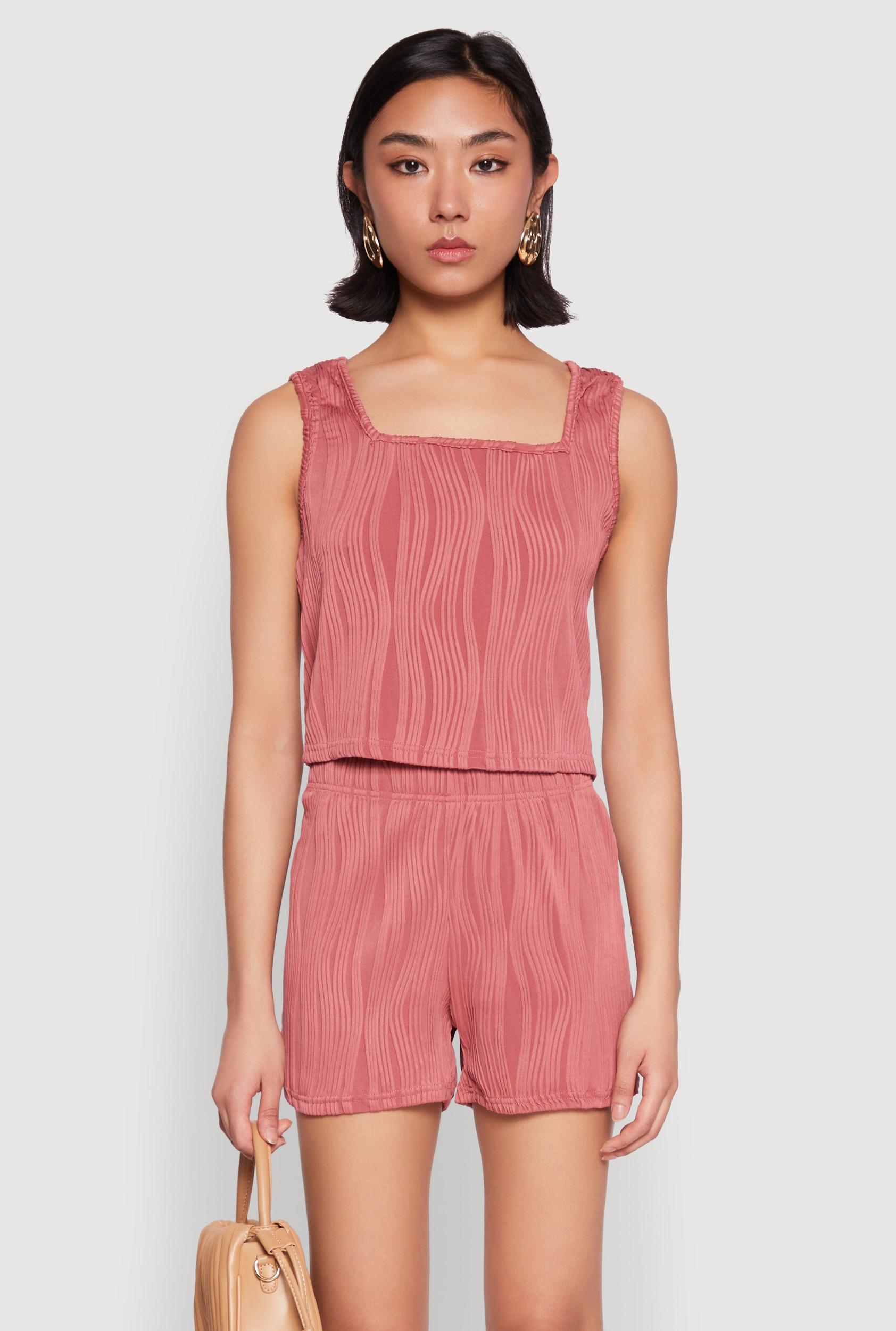 Womens Plisse Knit Cropped Tank Top Product Image