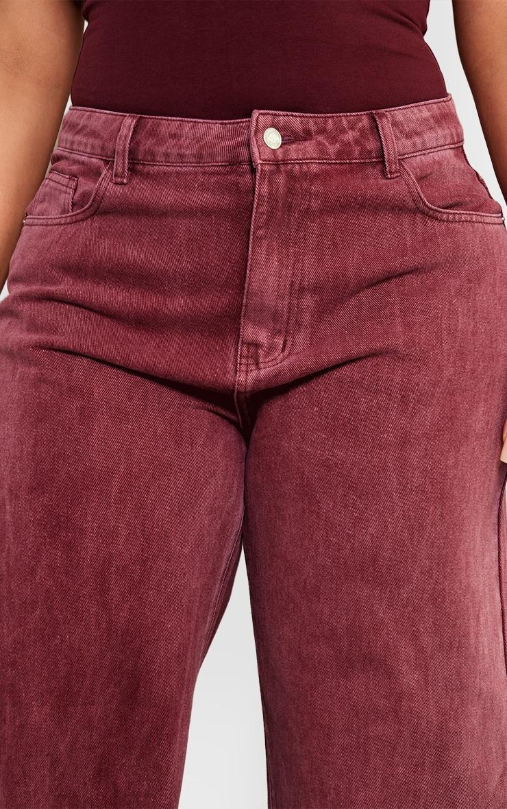 Plus Burgundy Washed Wide Leg Jeans Product Image