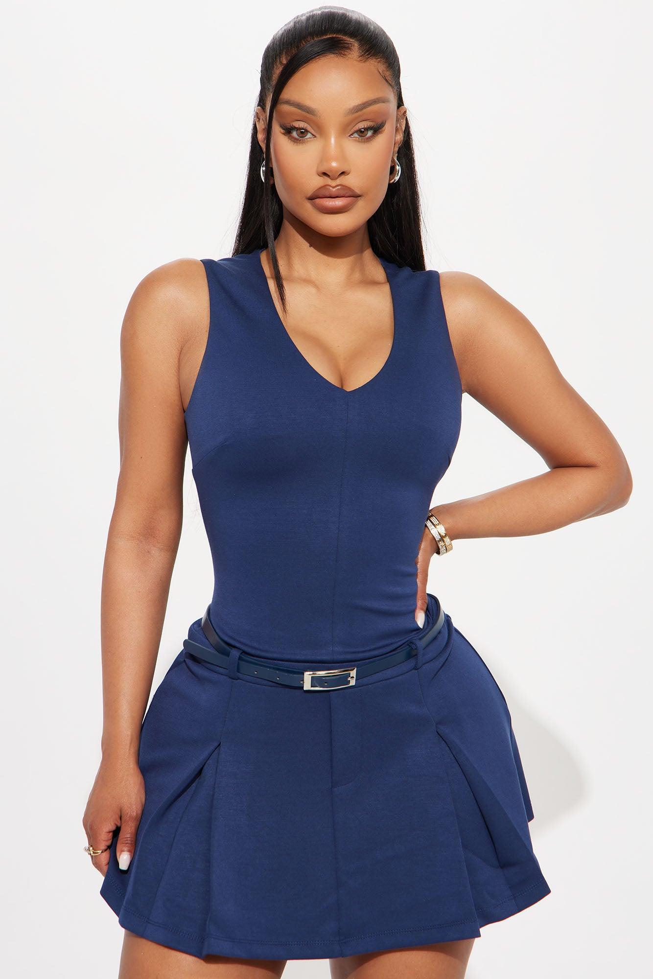 Harlow Belted Mini Dress - Navy Product Image