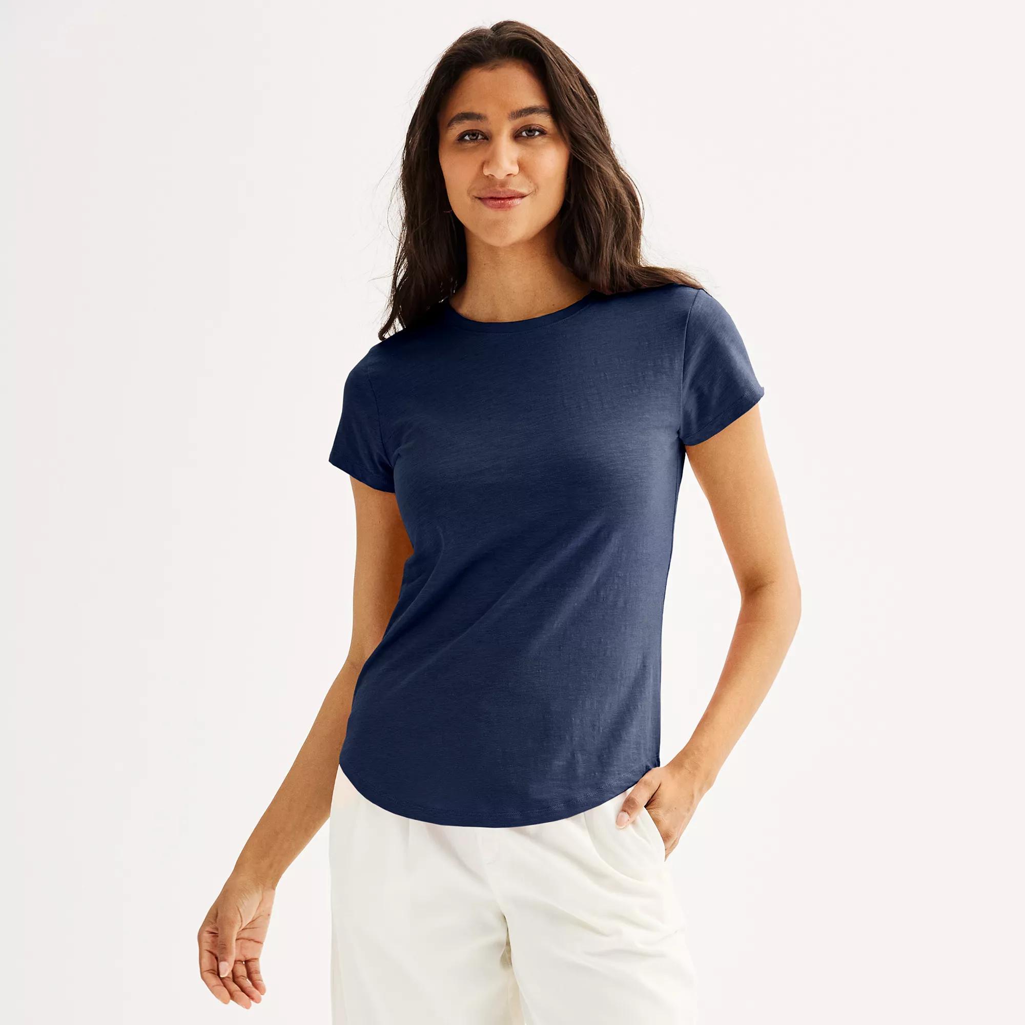 Petite Sonoma Goods For Life® Everyday Short Sleeve Crewneck Tee, Women's, Size: XL Petite, Blue Beauty Product Image