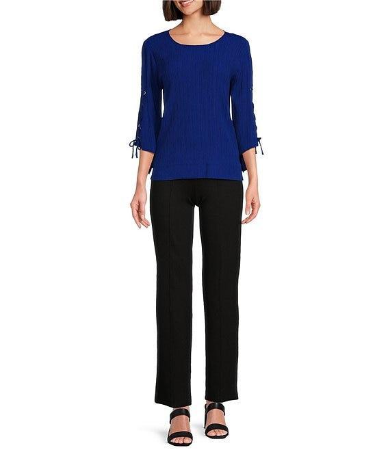 Slim Factor By Investments Josie Crew Neck 3/4 Sleeve Grommet Textured Top Product Image