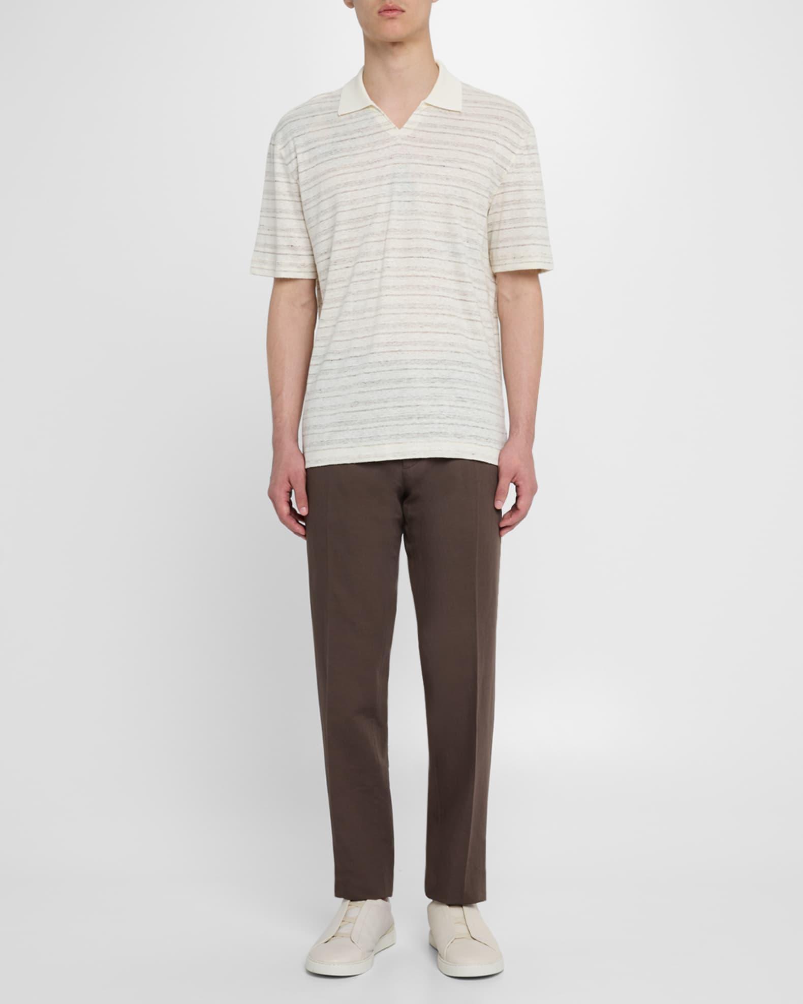 Mens Johnny Collar Multi-Stripe Polo Shirt Product Image