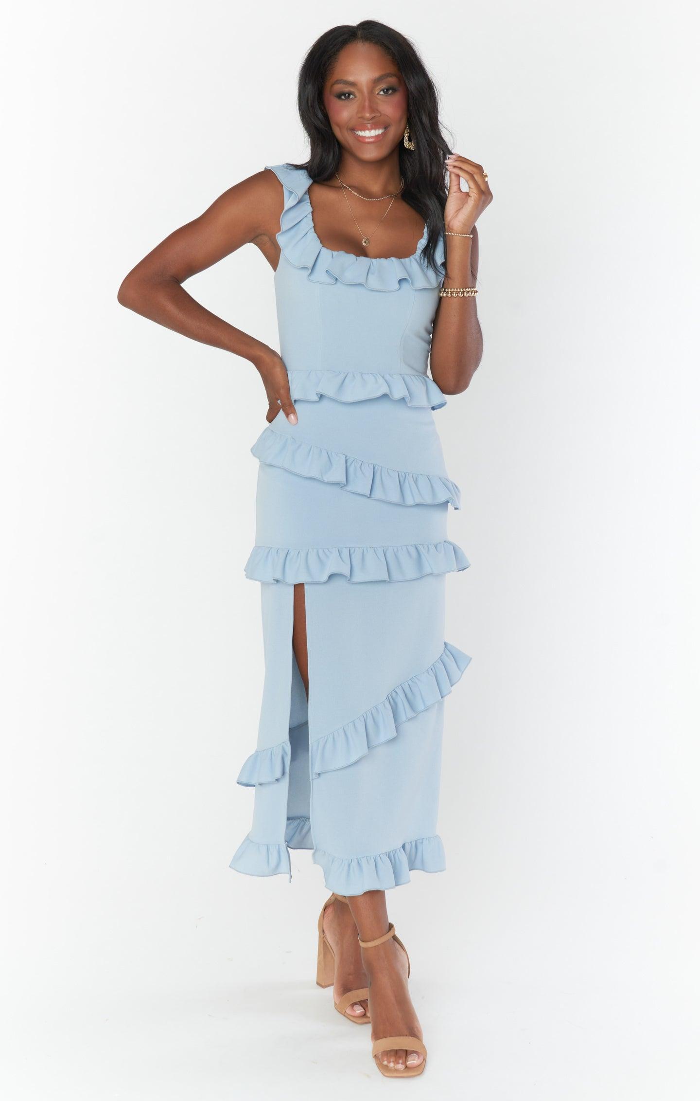 Greta Dress ~ Steel Blue Stretch Product Image