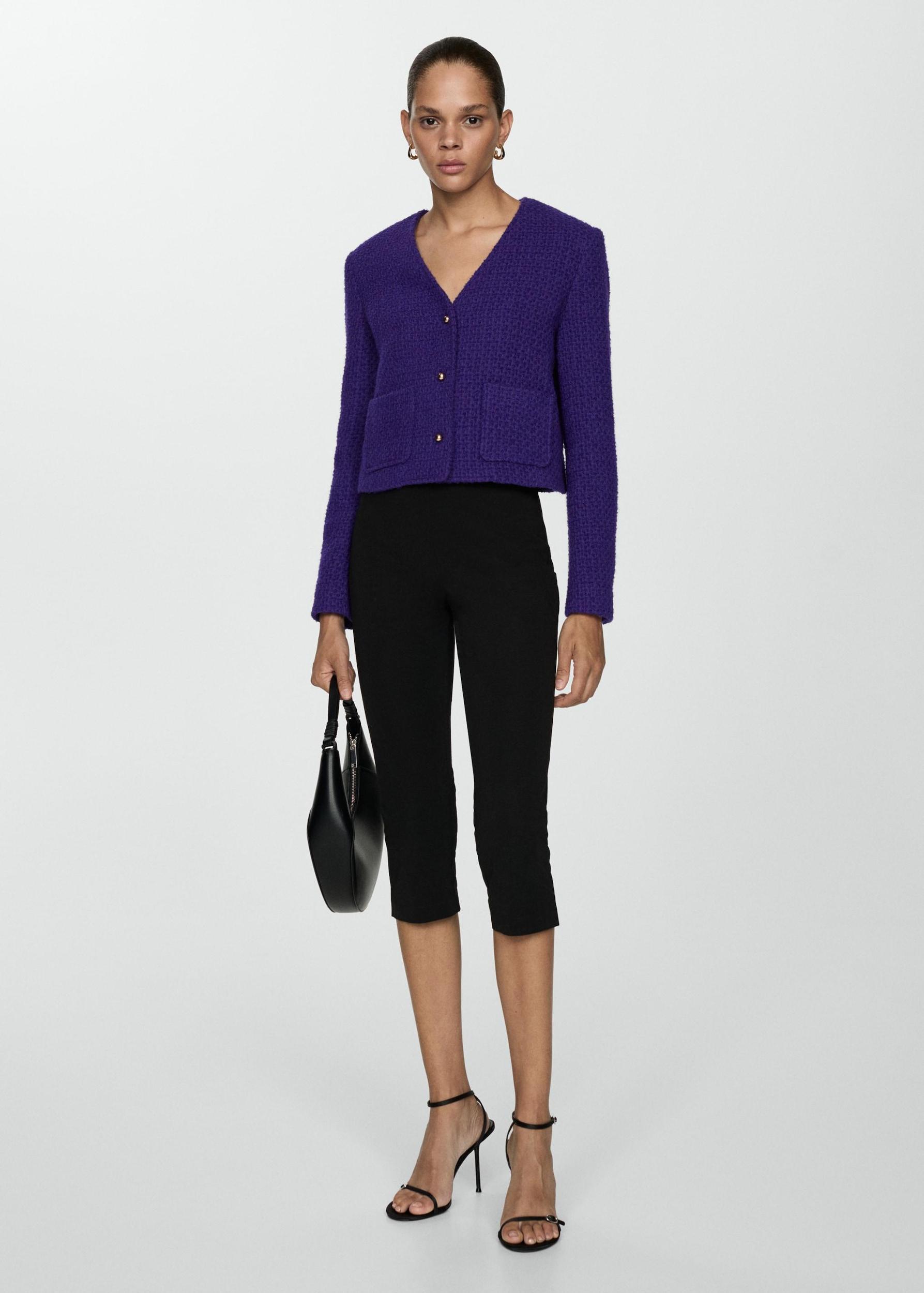 V-neck tweed jacket - Women | MANGO USA Product Image