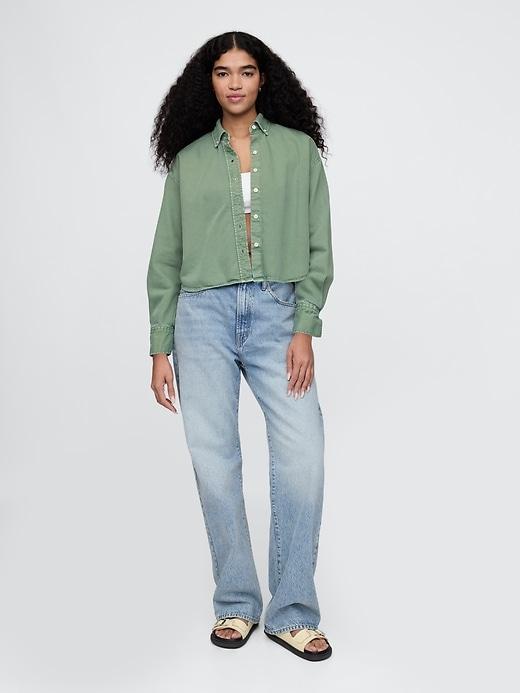 UltraSoft Denim Cropped Big Shirt Product Image