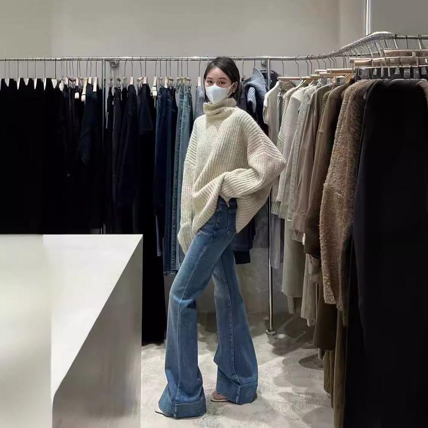 High Waist Washed Flared Jeans Product Image