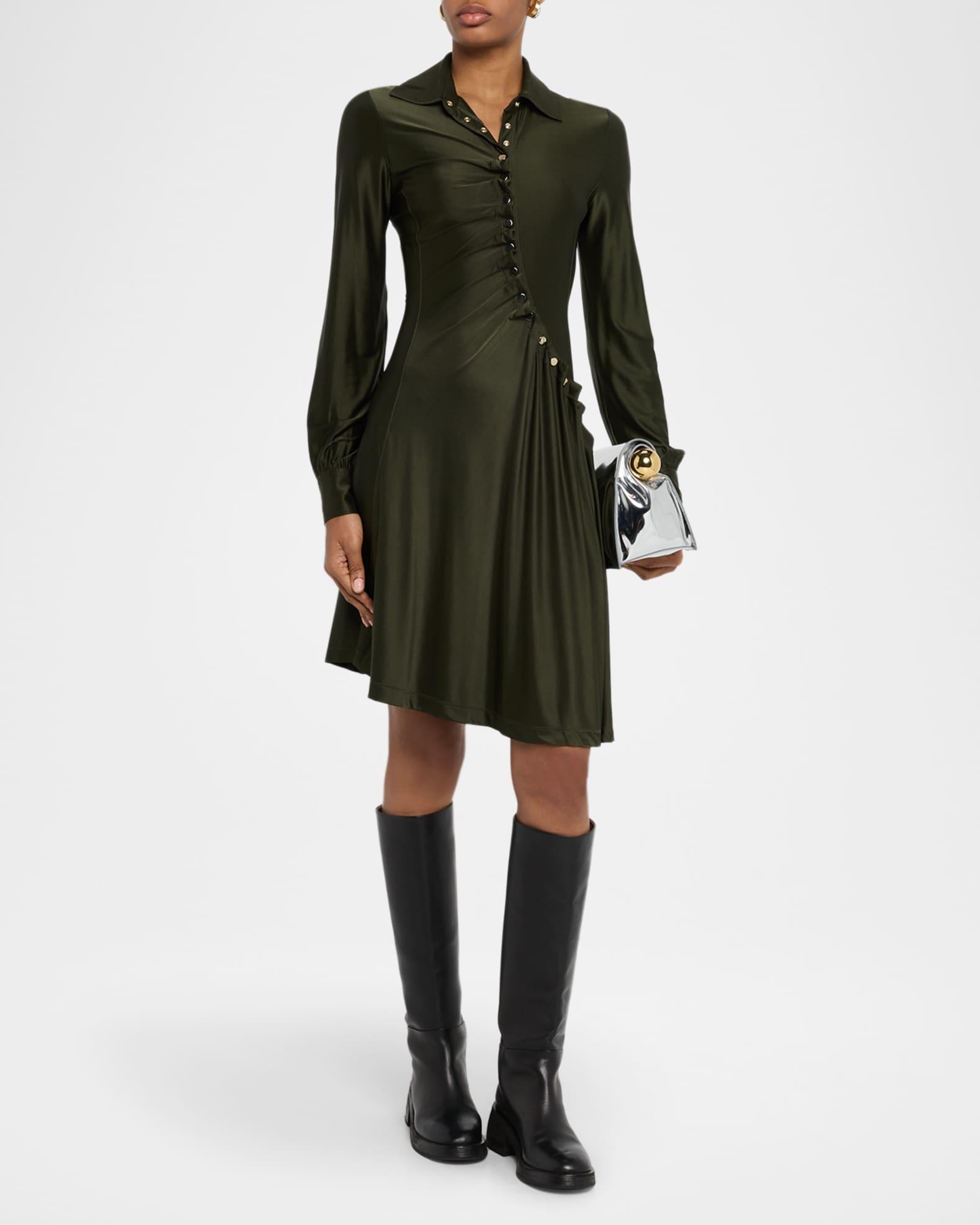 Ruched Button Long-Sleeve Mini Shirtdress Product Image