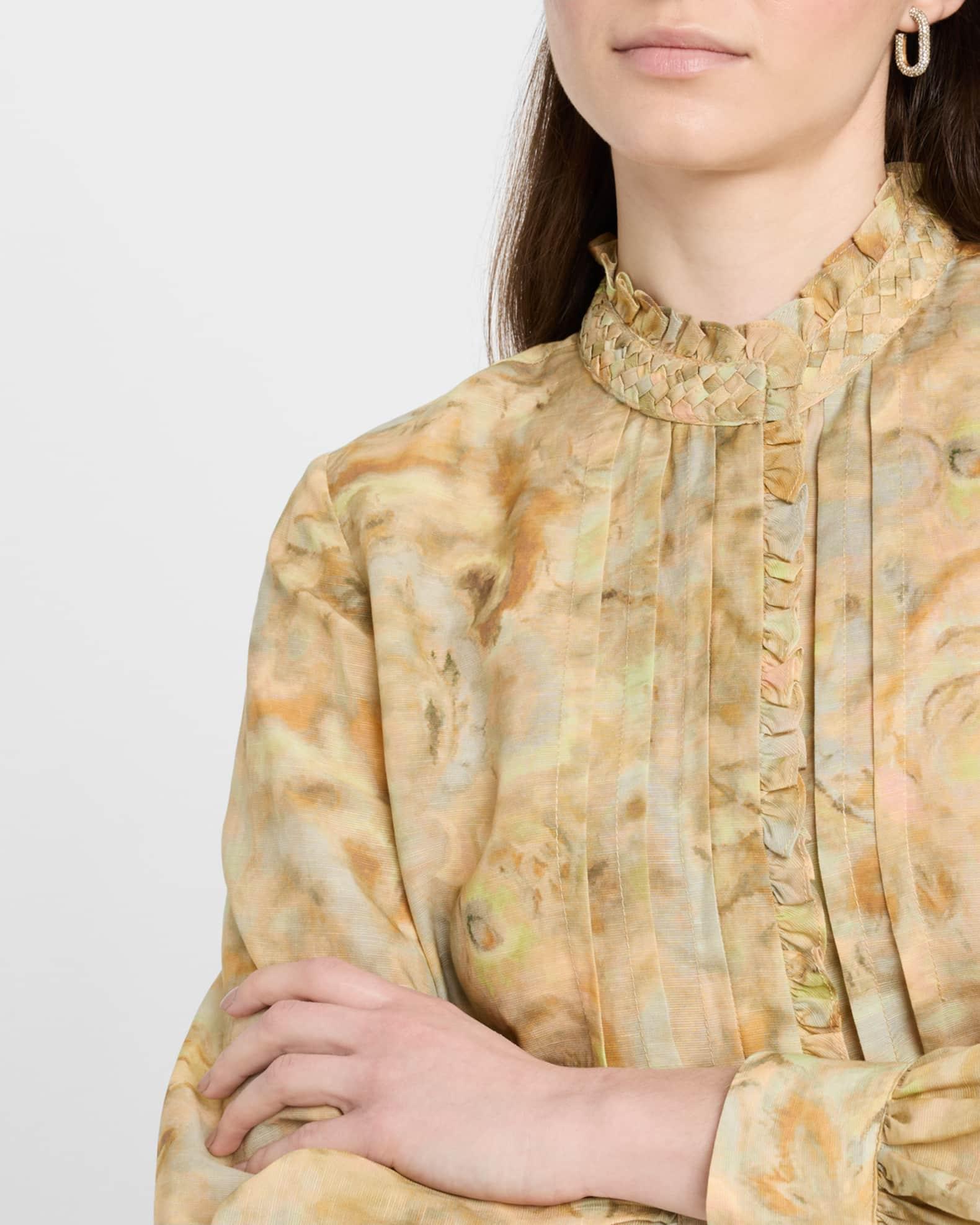 Lenorie Watercolor-Print Pintuck Blouse Product Image