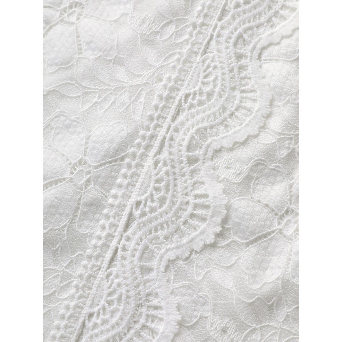 Plus Size WhiteSmoke Stretchy Floral Lace V-Neck Blouse Women Extra Long Sleeve V-neck Everyday-Elegant Blouses BloomChic 30/6X Product Image