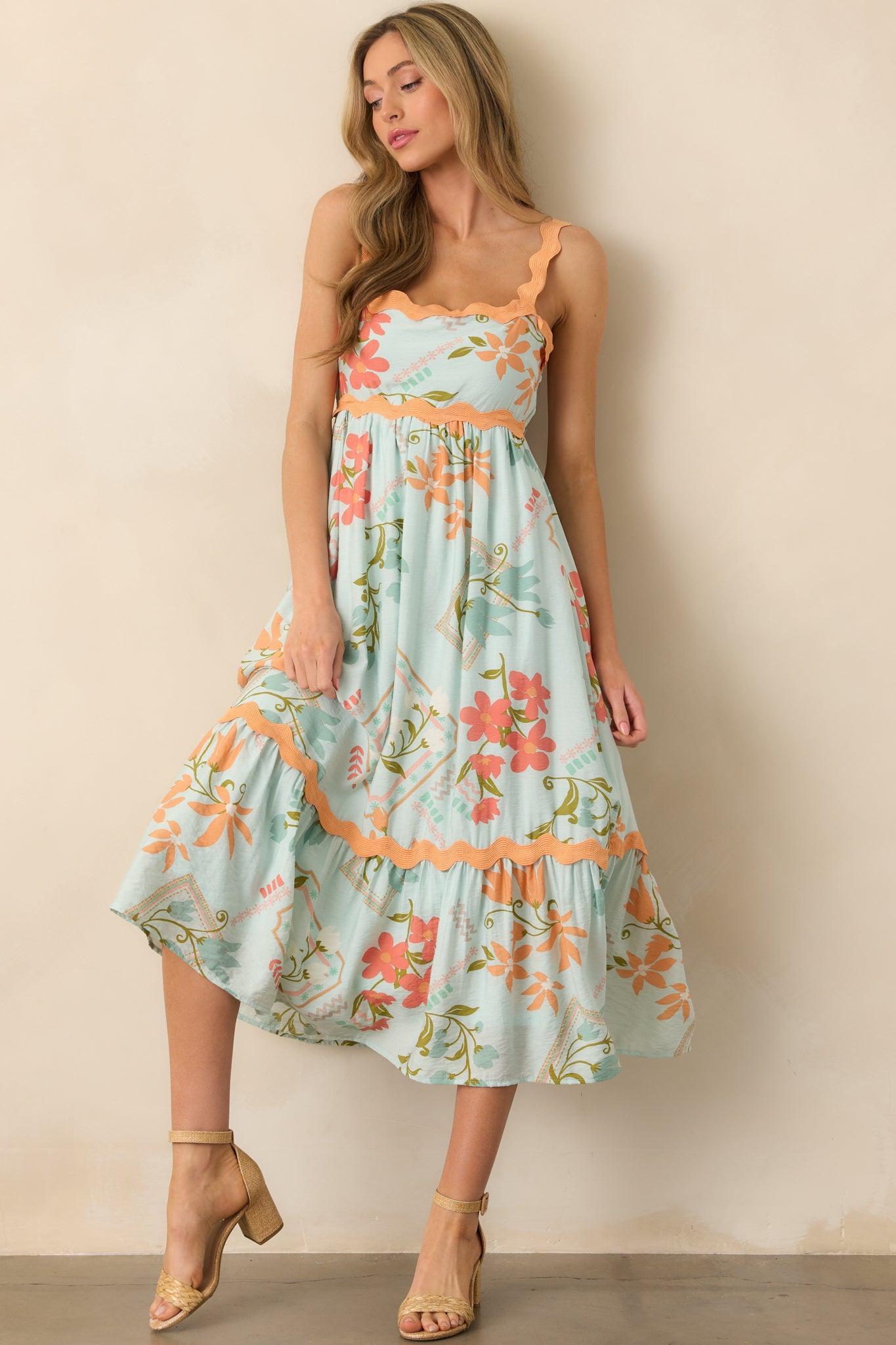 One Day At A Time Mint Green Floral Patchwork Maxi Dress Product Image