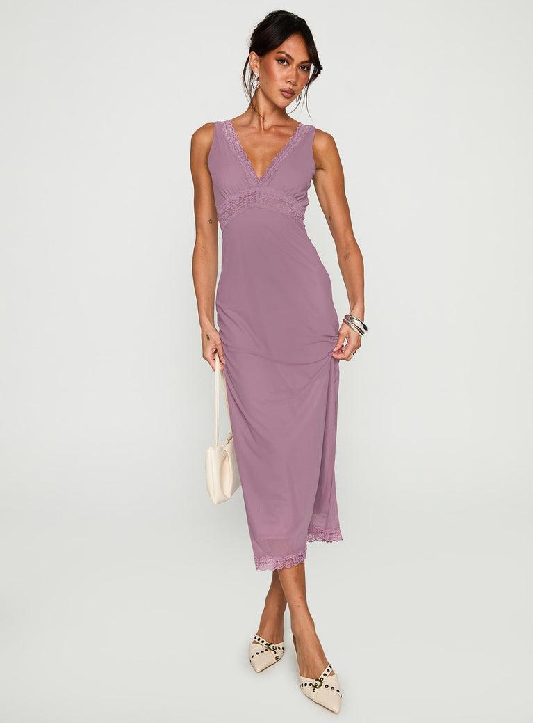 Between The Lines Lace Trim Maxi Dress Purple Product Image