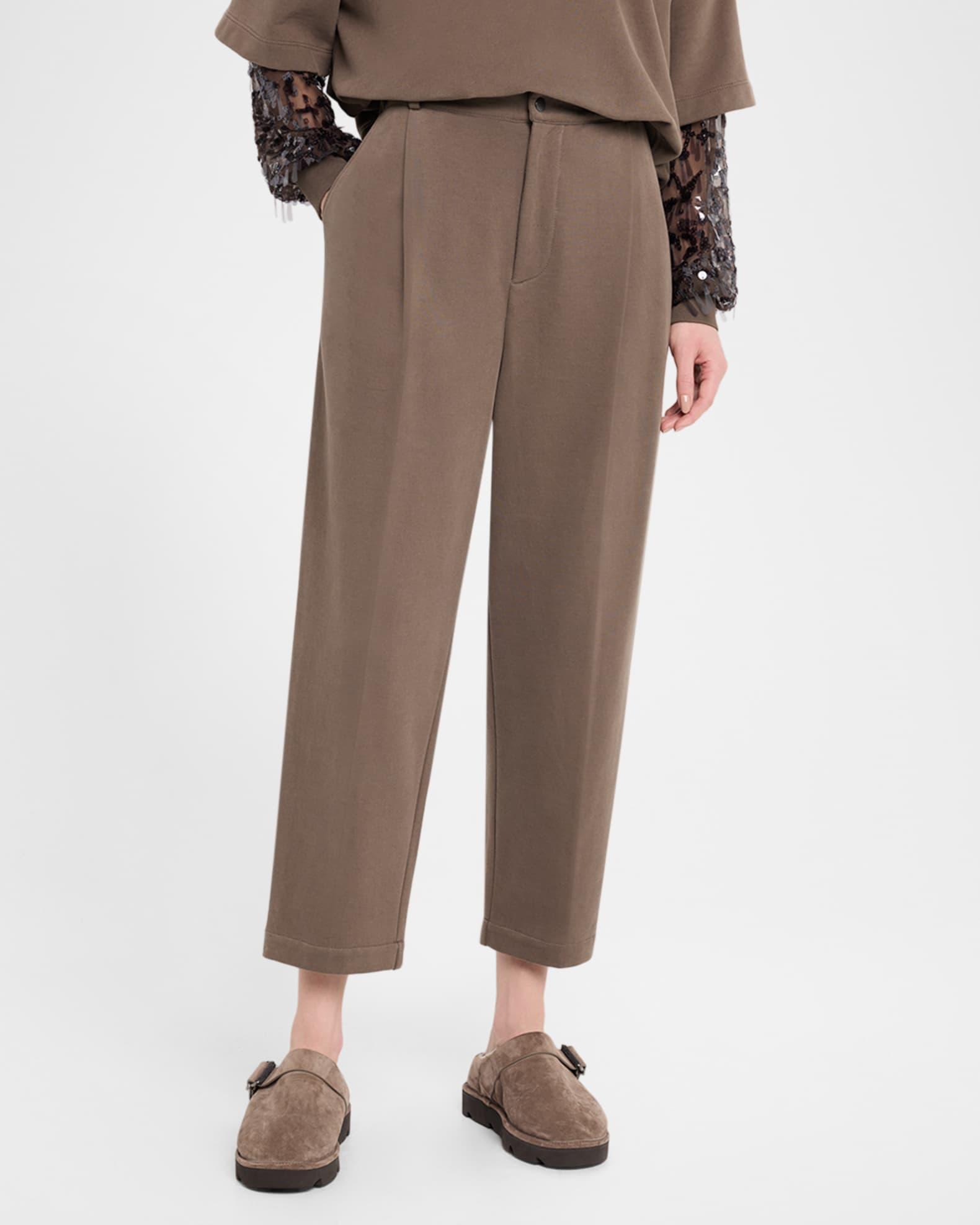 Felpa Cotton Fleece Pleated Straight-Leg Crop Pants Product Image
