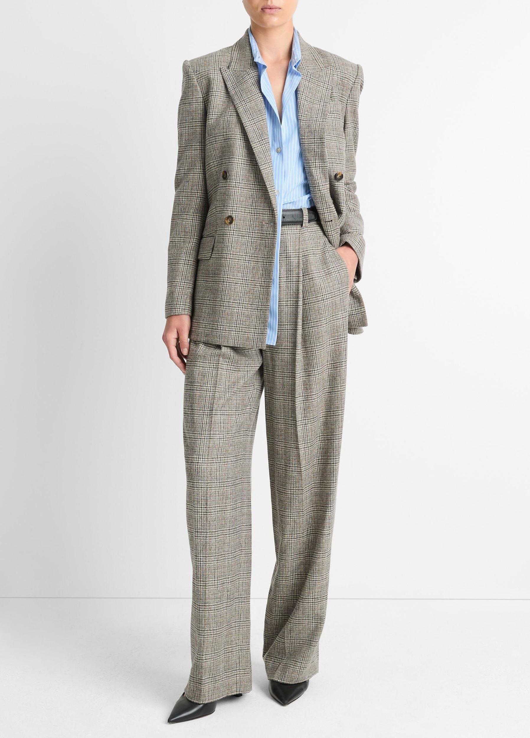Plaid Italian Wool-Blend Double-Breasted Blazer Product Image