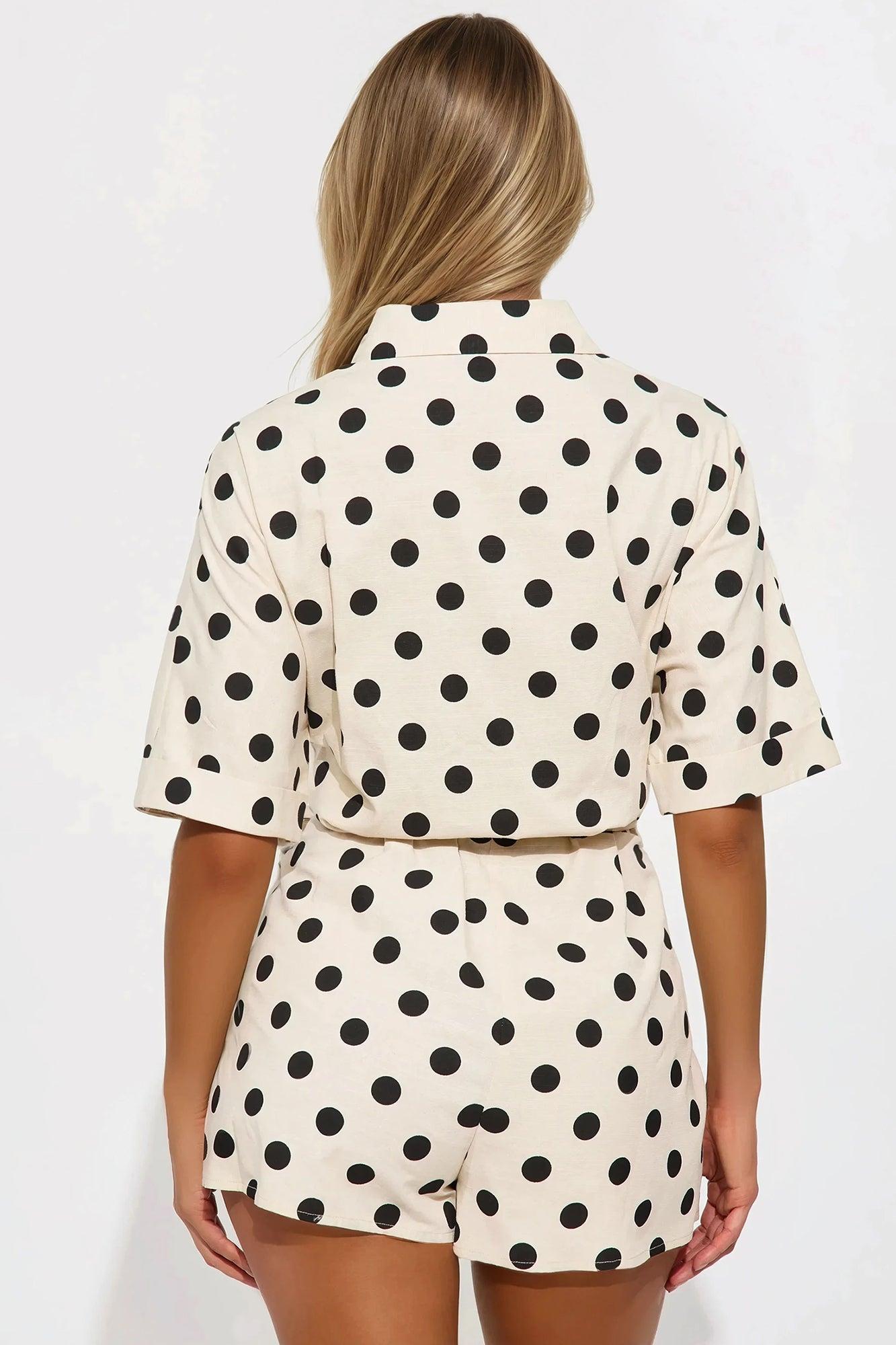 Porschia Polka Dot Romper - Oatmeal/combo Product Image