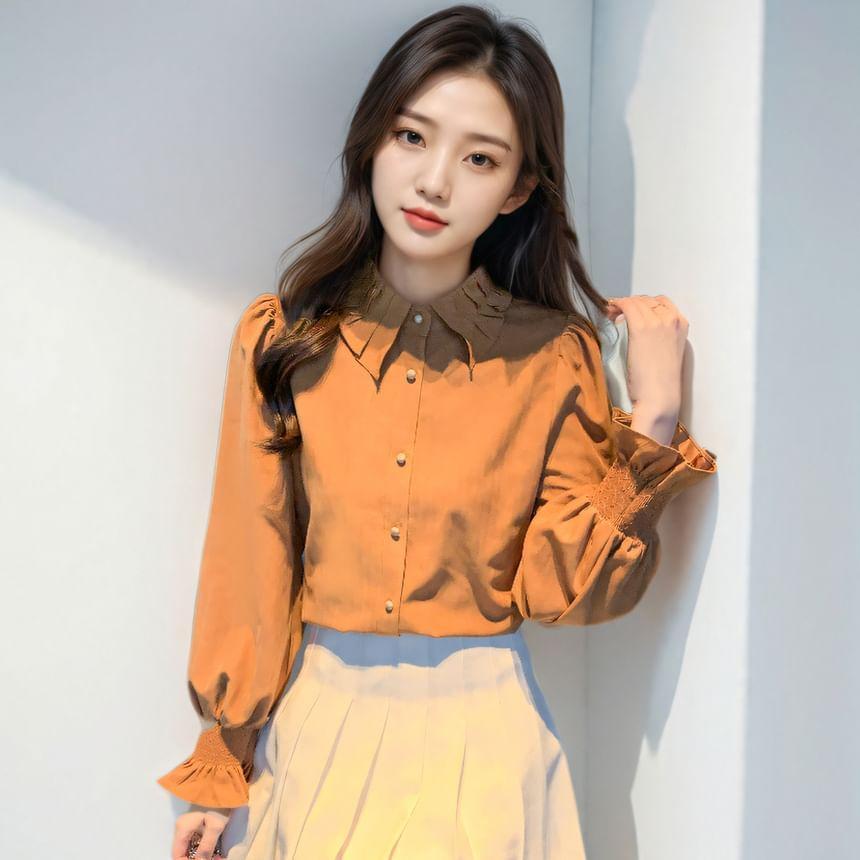Long-Sleeve Plain Blouse Product Image