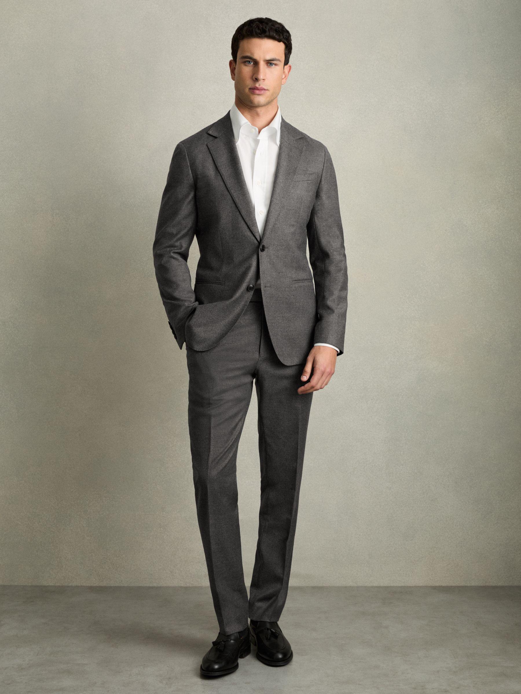 Regular-Fit Double-Breasted Sharkskin Wool-Blend Suit Blazer in Charcoal Grey Product Image