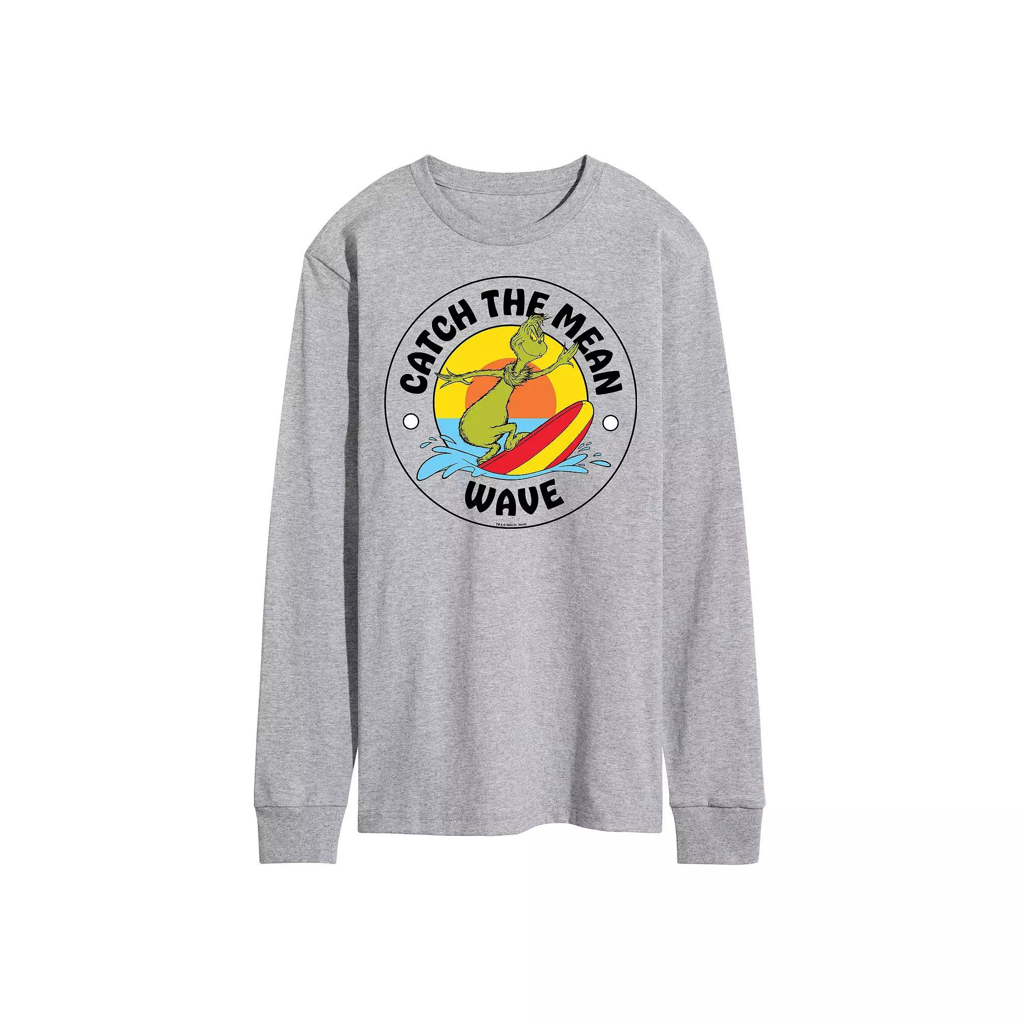 Mens Dr. Seuss The Grinch Catch The Mean Wave Long Sleeve Graphic Tee Grey Gray Product Image