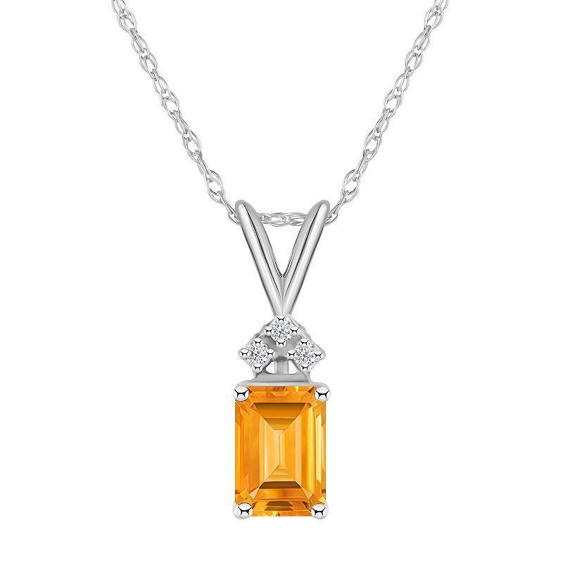 Celebration Gems 14k Gold Emerald Cut Citrine & Diamond Accent Pendant Necklace, Women's, Size: 18", 14k Whgold Product Image