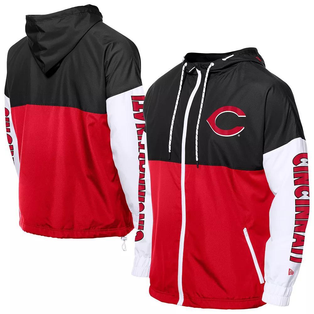 Men's New Era  Red/Black Cincinnati Reds Color Block Full-Zip Hoodie Windbreaker, Size: 3XL, Red Red Product Image