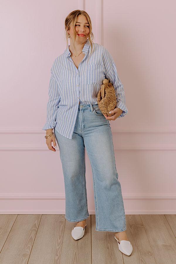 Don't Change Stripe Button Up In Sky Blue Product Image