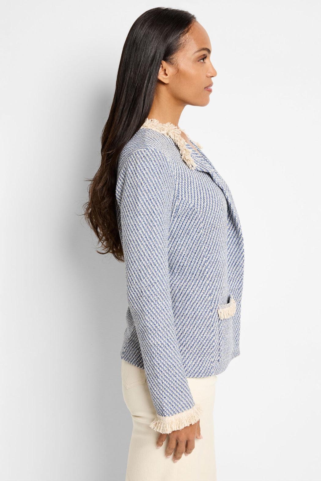 Neutral Fringe Trim Jacket- Blue Multi Product Image