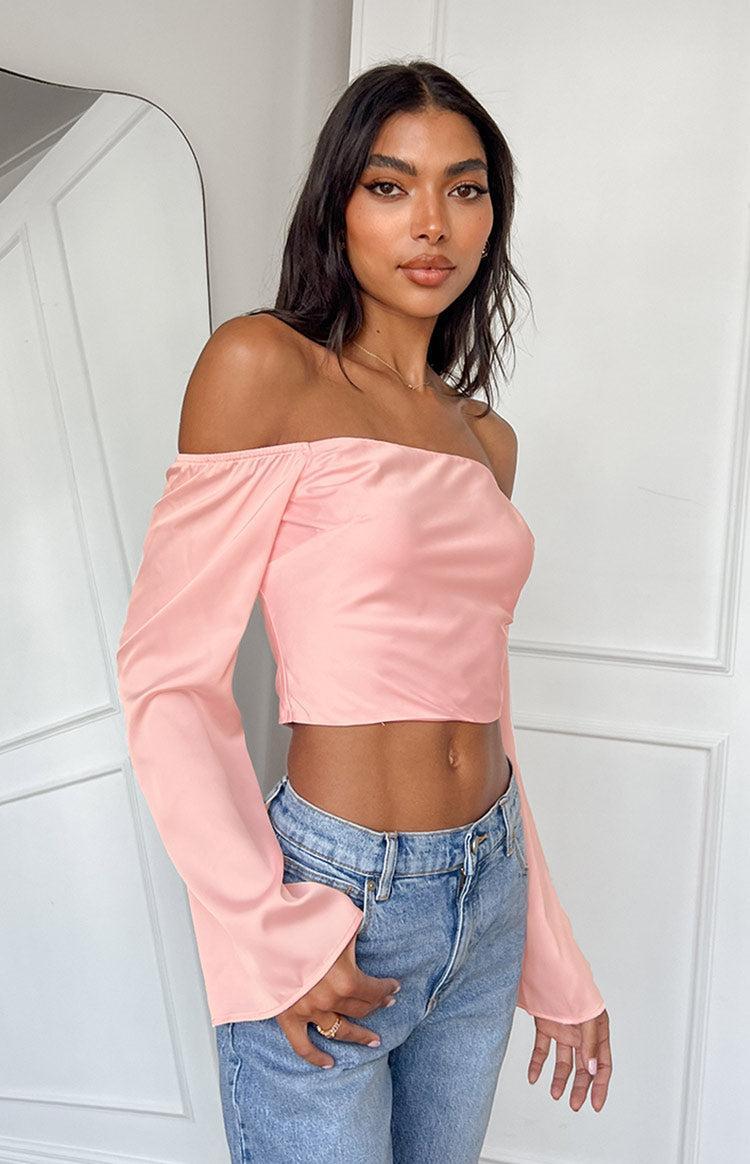 Darcie Pink Satin Long Sleeve Top Product Image