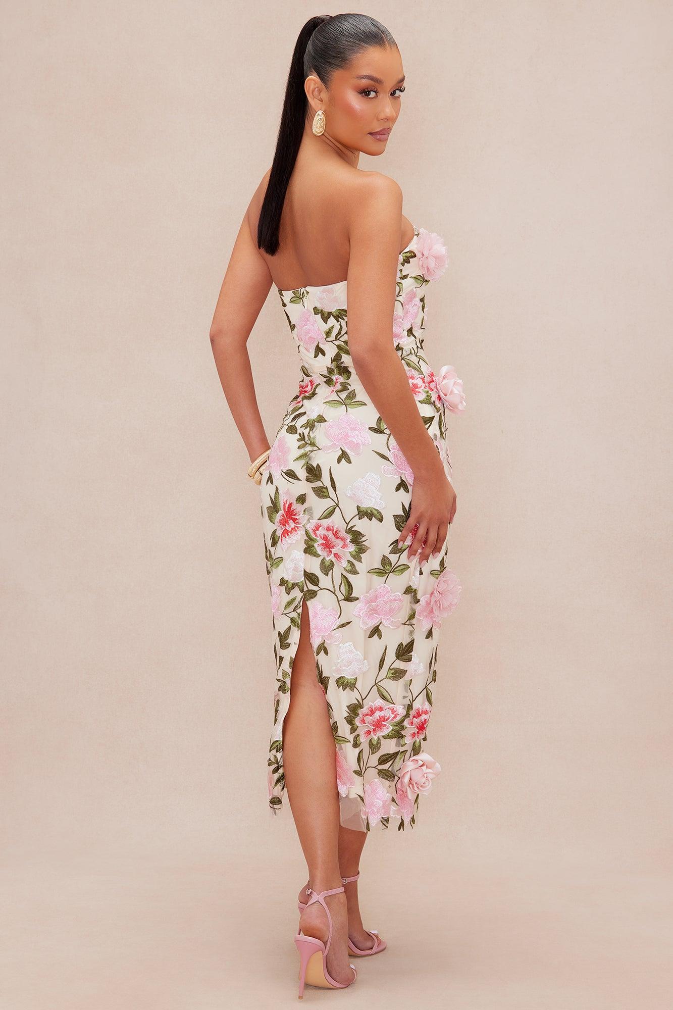 Mary Embroidered Midi Dress - Pink/combo Product Image