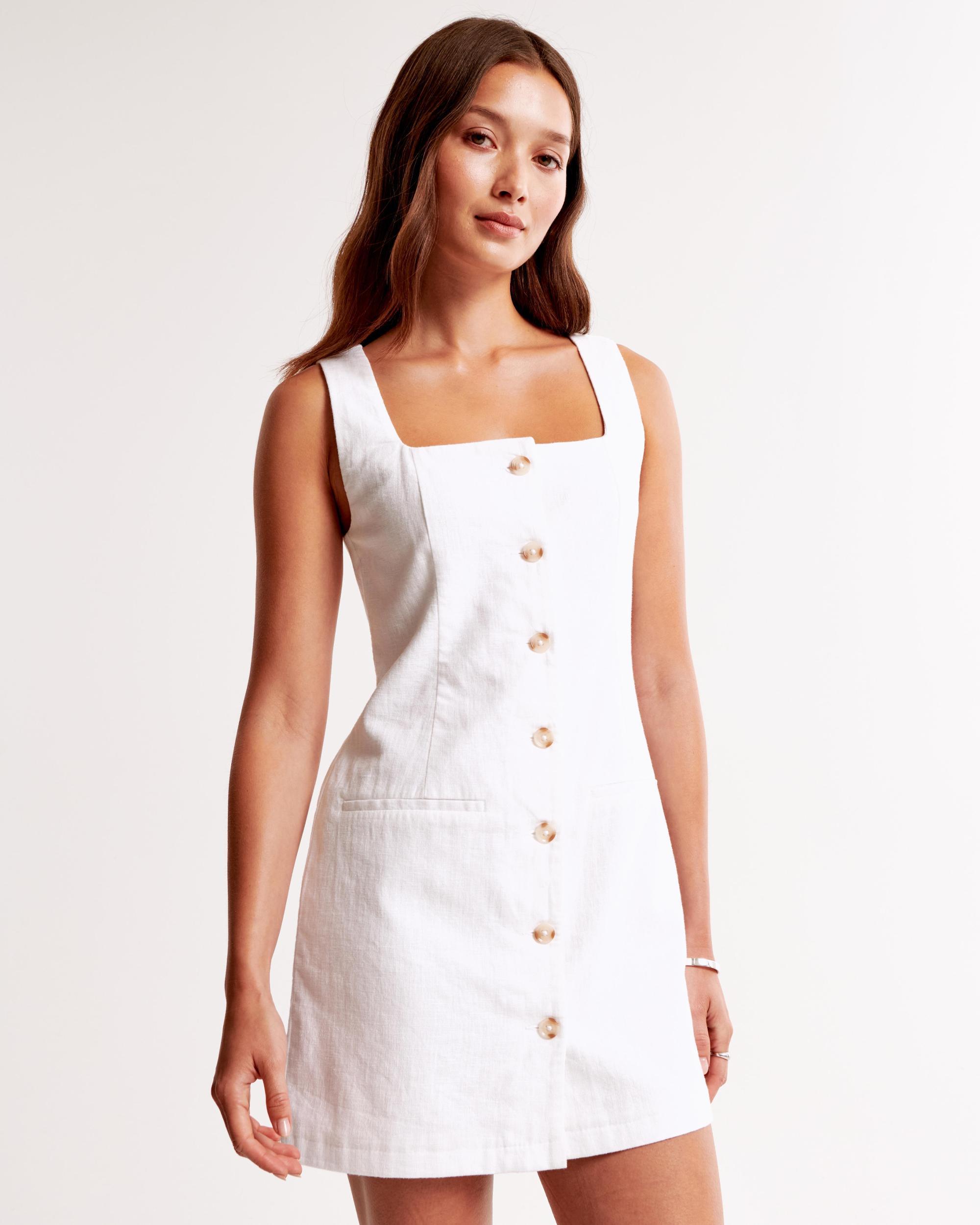 The A&F Mara Squareneck Linen-Blend Vest Mini Dress Product Image