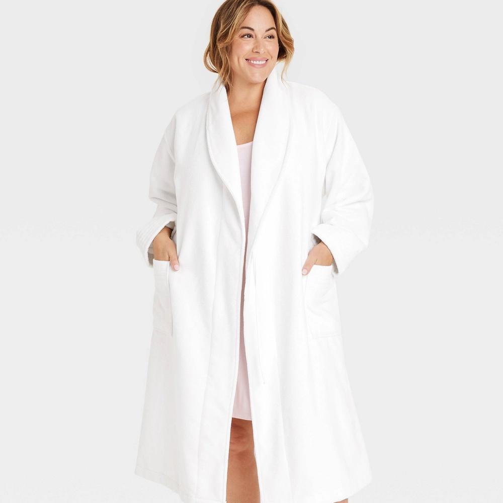 Womens Terry Robe - Auden White XL/XXL: Shawl Collar, Long Sleeve, Belt Loops Product Image