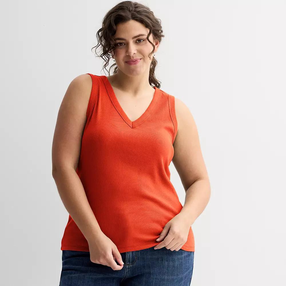 Plus Size Sonoma Goods For Life® Ribbed V-Neck Tank Top, Women's, Size: 4XL, Peri Phlox Product Image